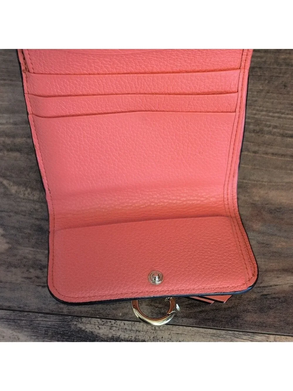Chloe Italian Small Alphabet Tri Fold Grained Leather Wallet with Gold 